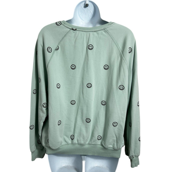 Elodie Mint Green Smiley Face Sweatshirt Sz M Embroidered Pullover Long-Sleeve - Picture 4 of 5
